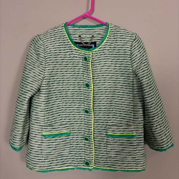 J.Crew Cropped Lady Jacket in Seaweed Tweed Neon Piping - Size 2 - Picture 1 of 14